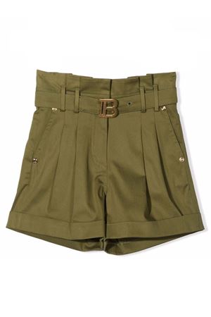 Bermuda sartoriali in cotone verde BALMAIN PARIS KIDS | 6Q6039G0019K719